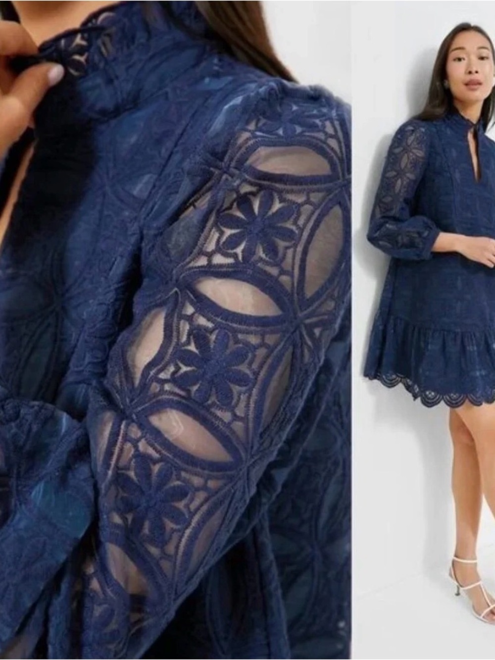 Tuckernuck Navy Organza Lace Formal Palmerston Long Sleeve Mini Dress - Picture 2 of 5